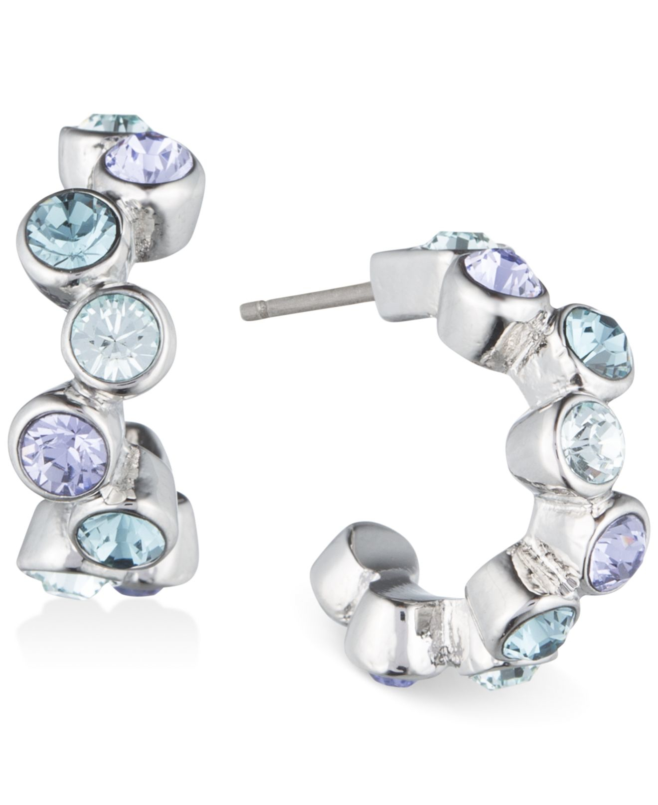 Lyst Givenchy Silver Tone Blue Crystal Hoop Earrings In Metallic Gallery