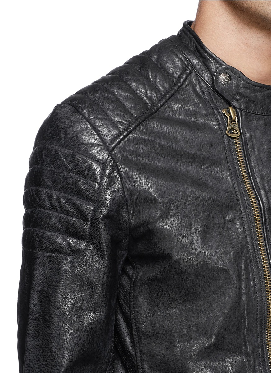 Scotch Soda Black Wrinkled Leather Biker Jacket For Men