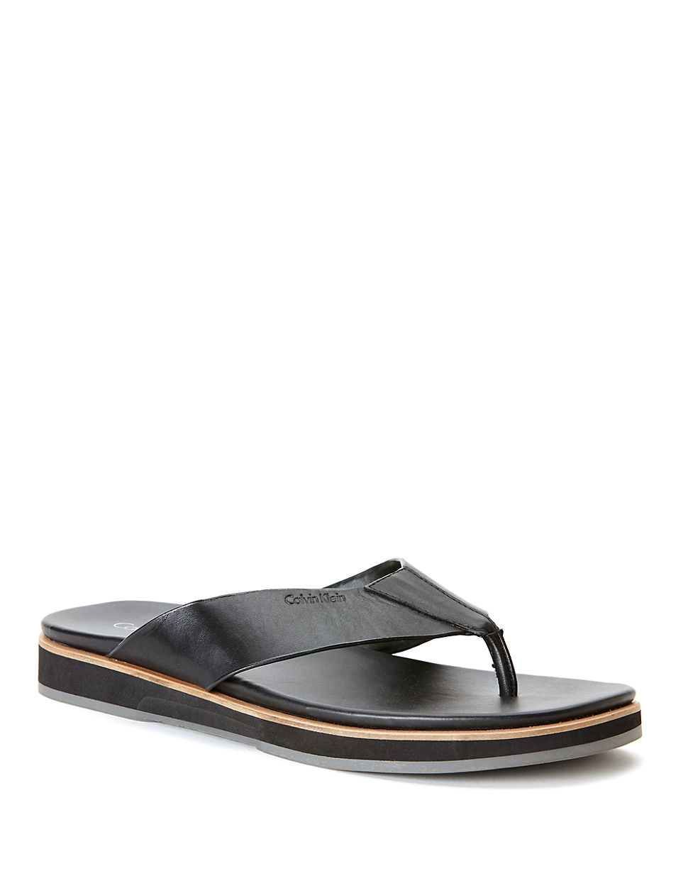Calvin klein Deano Leather Thong Sandals in Black for Men | Lyst