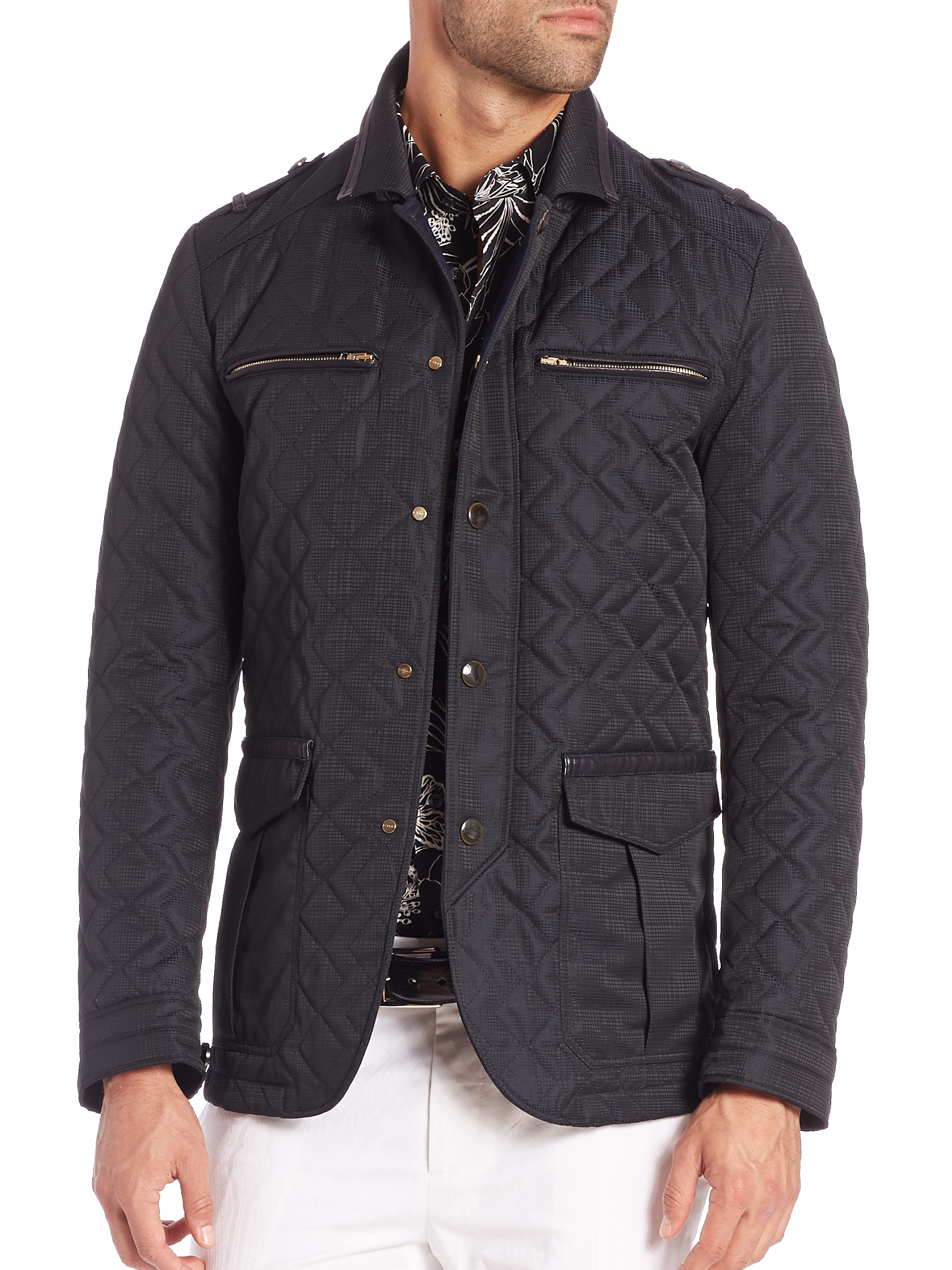 Etro Quilted Broken Plaid Jacket in Navy (Blue) for Men Lyst