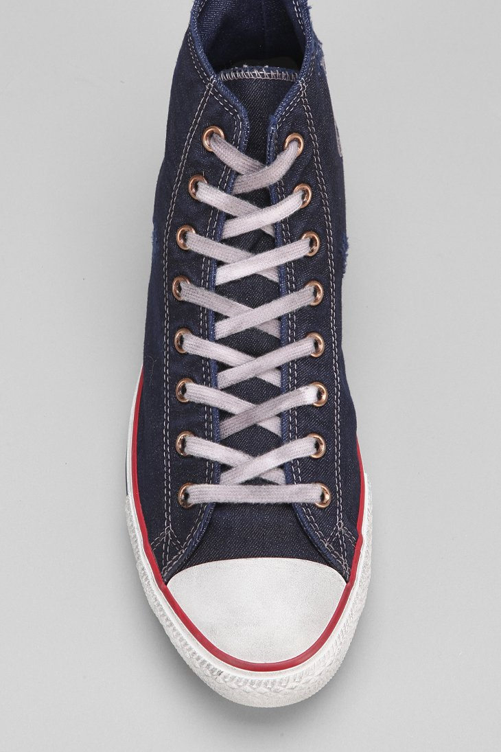 washed denim high top converse