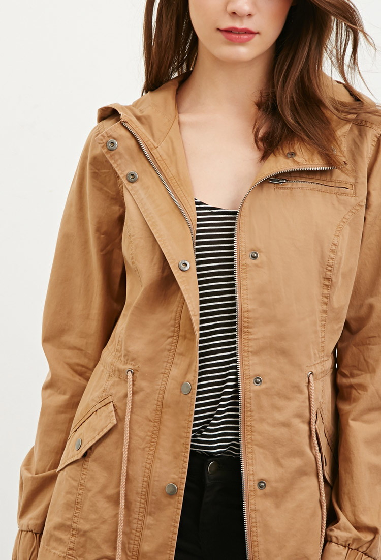 hooded drawstring utility jacket