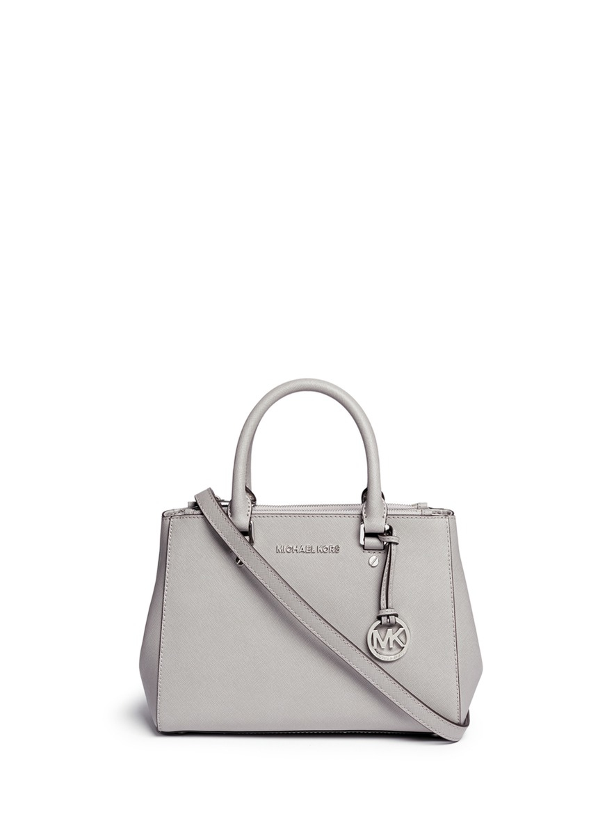 Small Saffiano Leather Satchel in Grey 