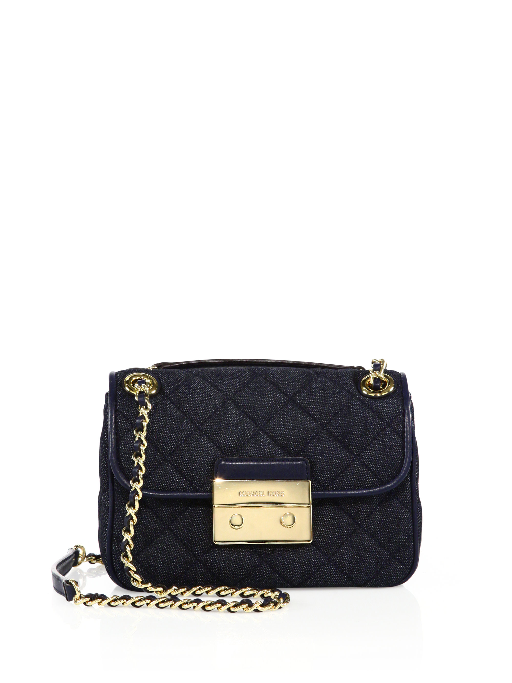 Michael michael kors Sloan Small Quilted Denim Crossbody Bag in Black | Lyst