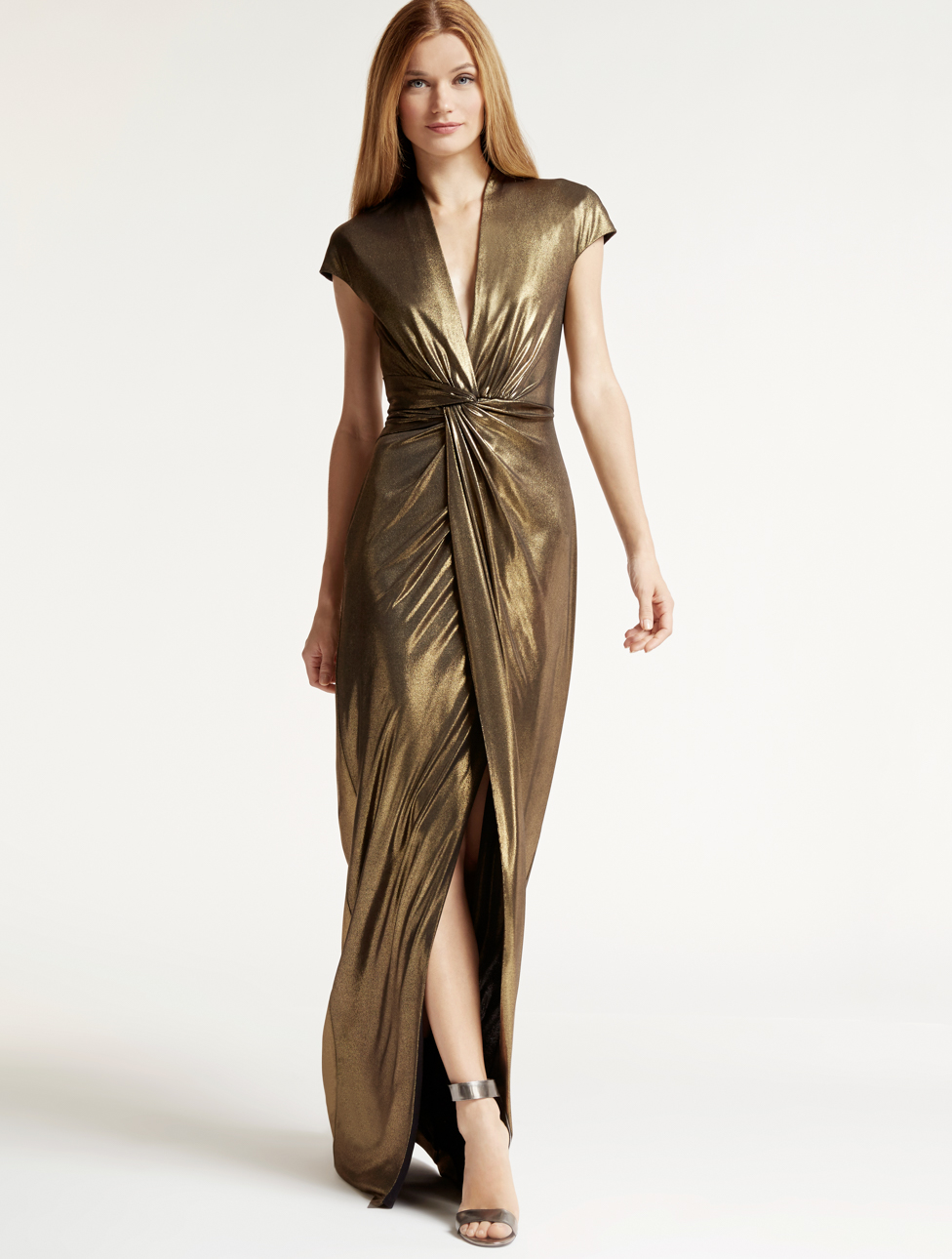 Halston Synthetic Metallic Jersey Gown 