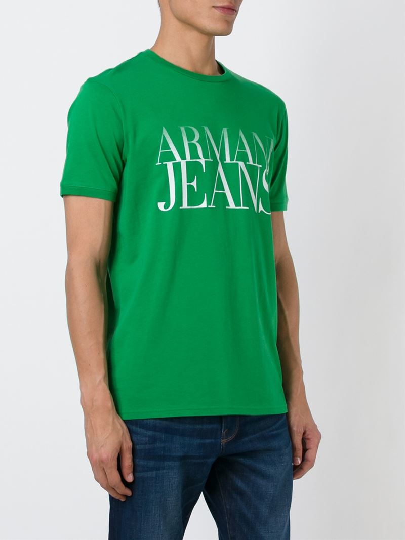 Armani Jeans Logo Print T-Shirt in Green for Men - Lyst