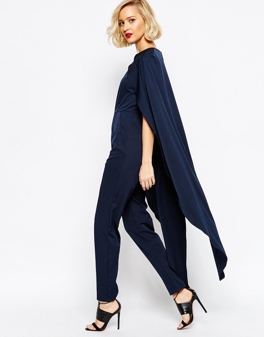 navy jumpsuit with cape