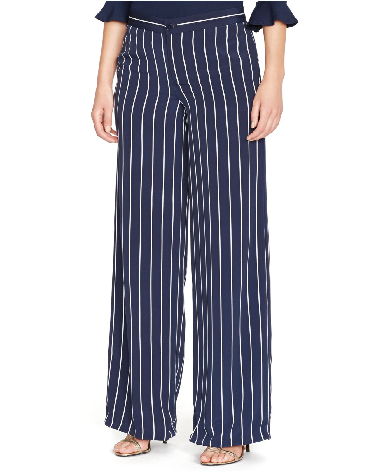 plus size striped wide leg pants