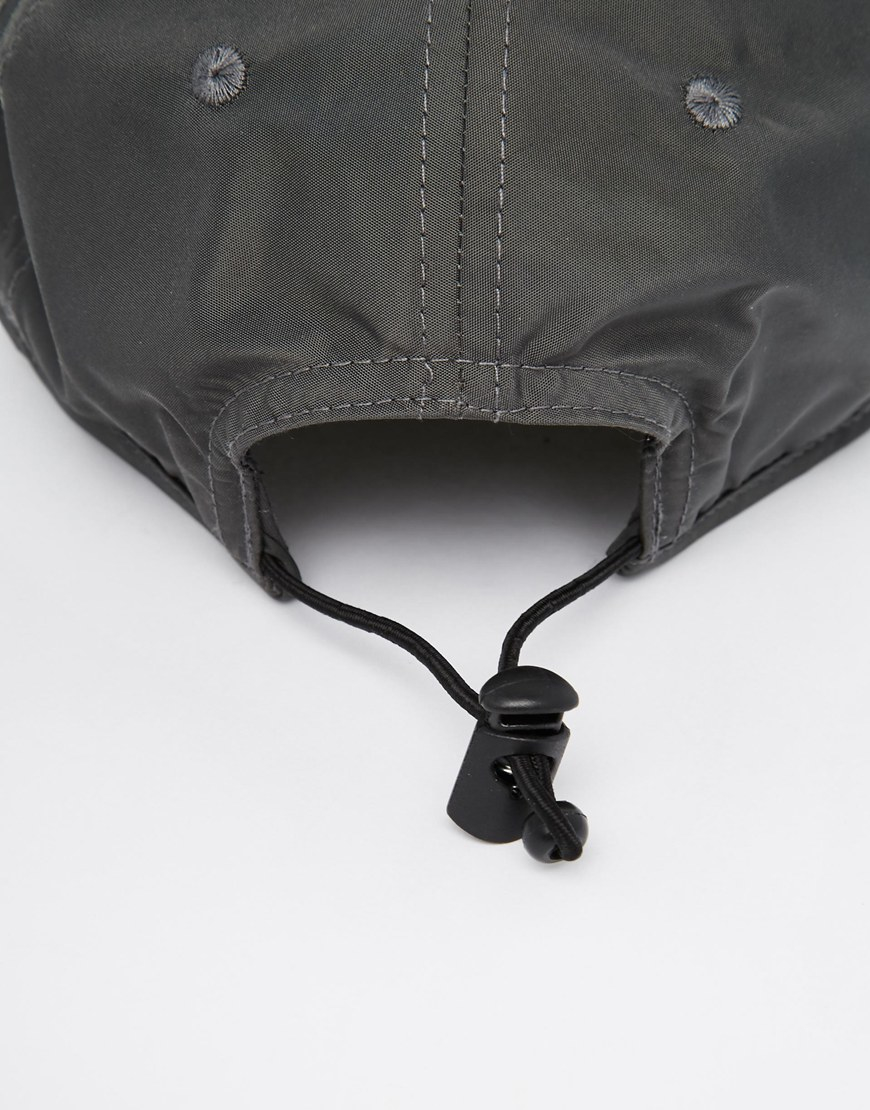 ASOS Baseball Cap In Grey Nylon With Bungee Cord Fastener in Gray for