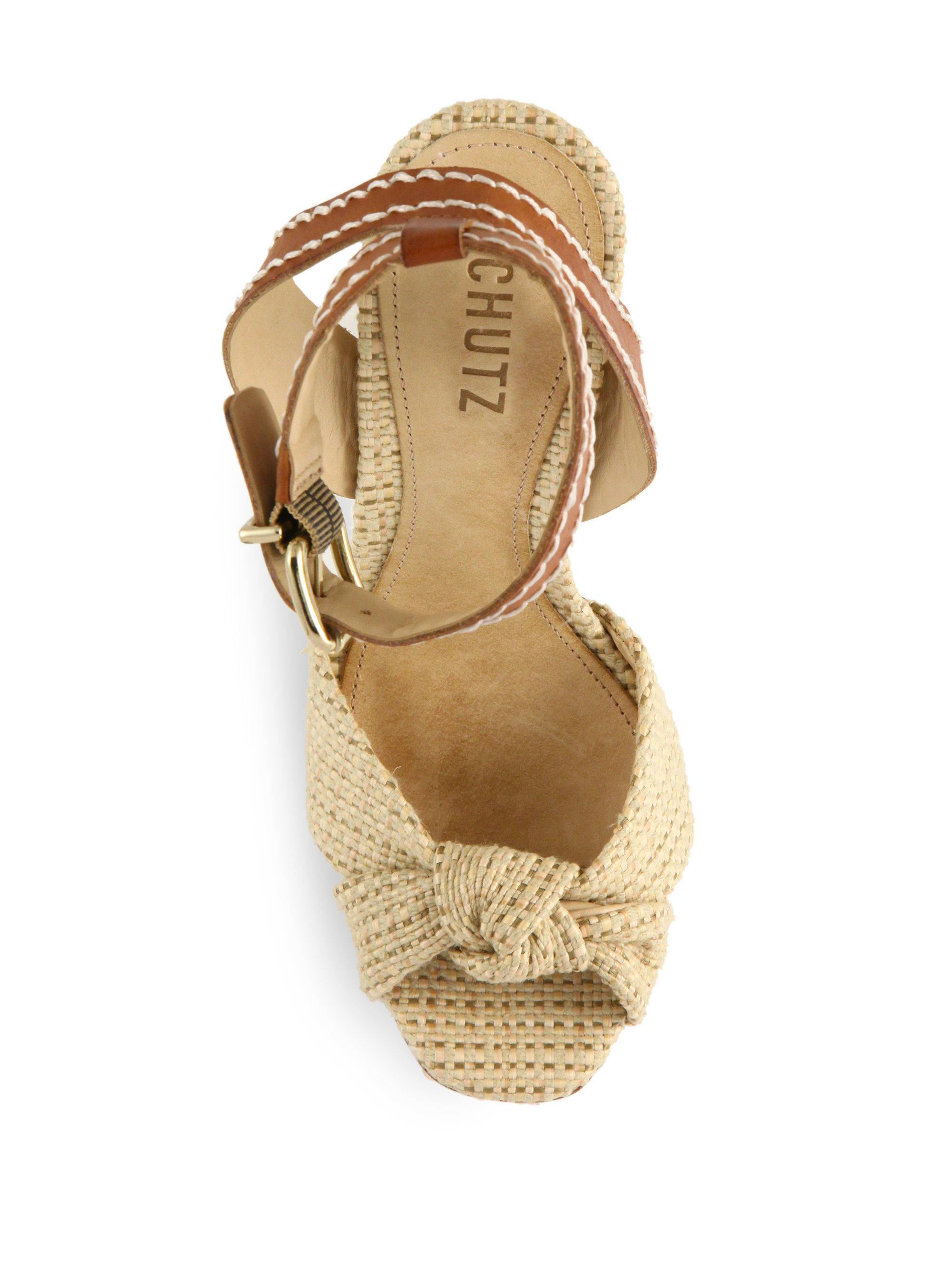Schutz Dalla Tweed & Leather Platform Sandals in Natural - Lyst