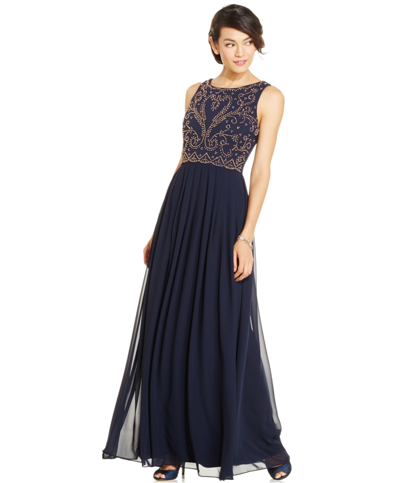 Lyst - Xscape Embellished Chiffon Evening Gown in Blue