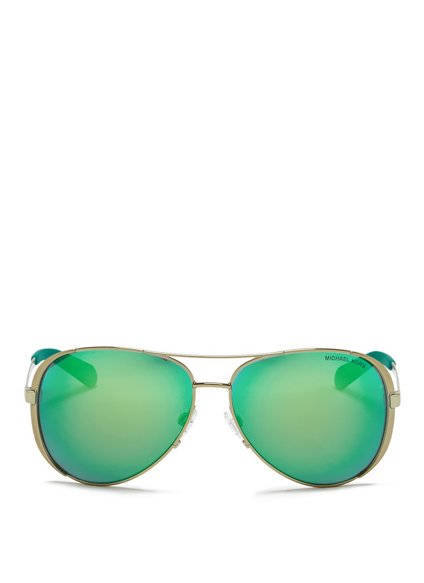 Michael Kors 'chelsea' Coated Metal Mirror Aviator Sunglasses in Green -  Lyst