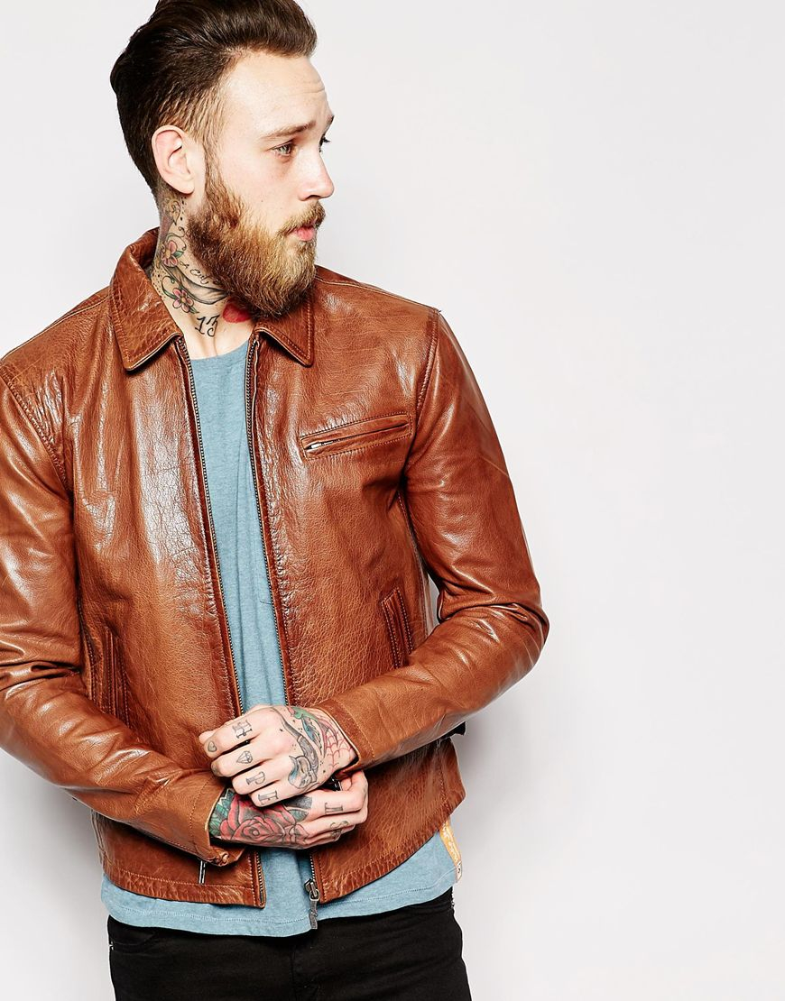 Lyst - Nudie jeans Nudie Leather Jacket Dean Tan Biker in Brown for Men