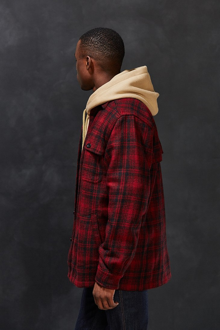 red wool shirt jacket