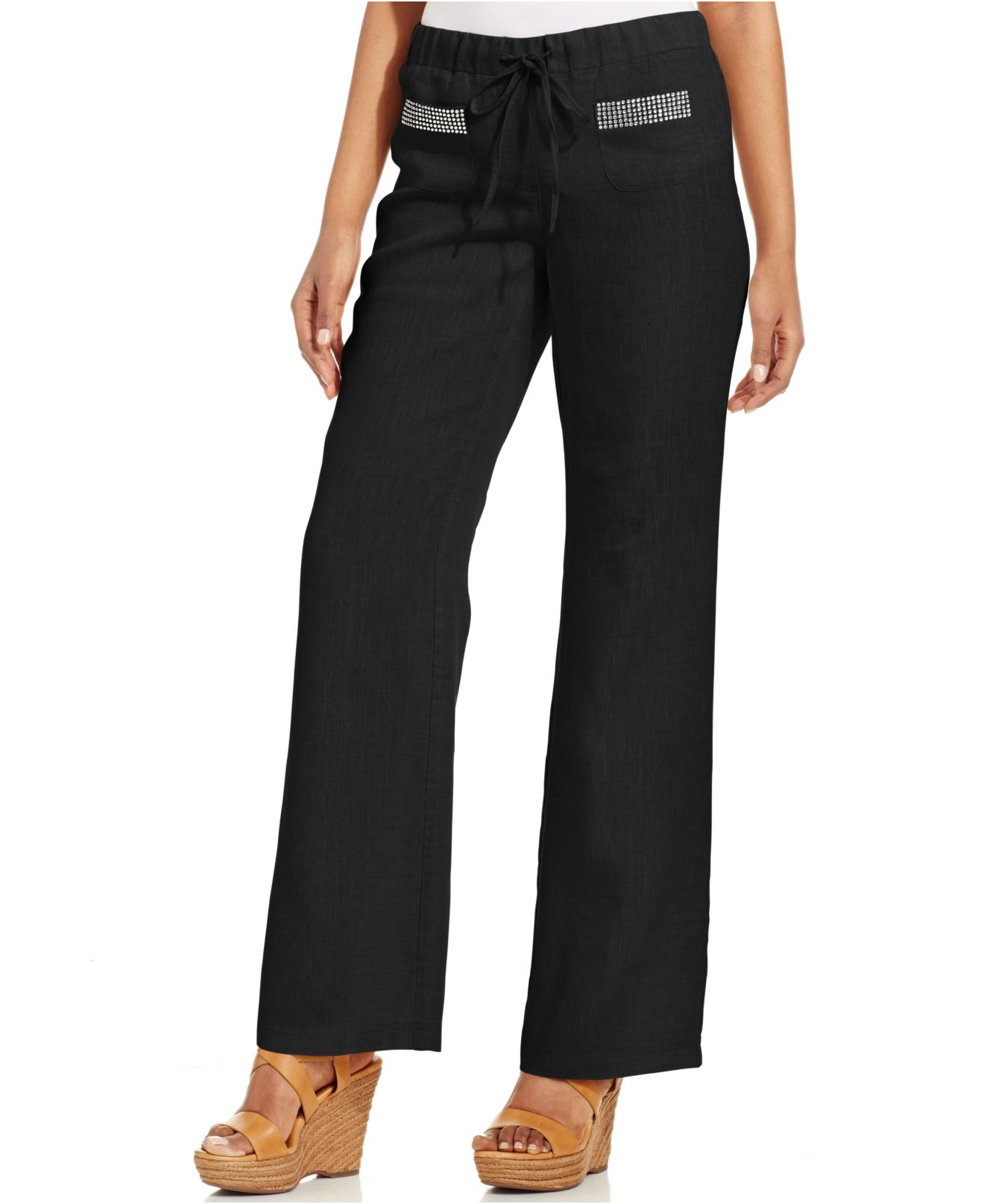 Lyst - Style & Co. Petite Linen Wide-leg Pants in Black