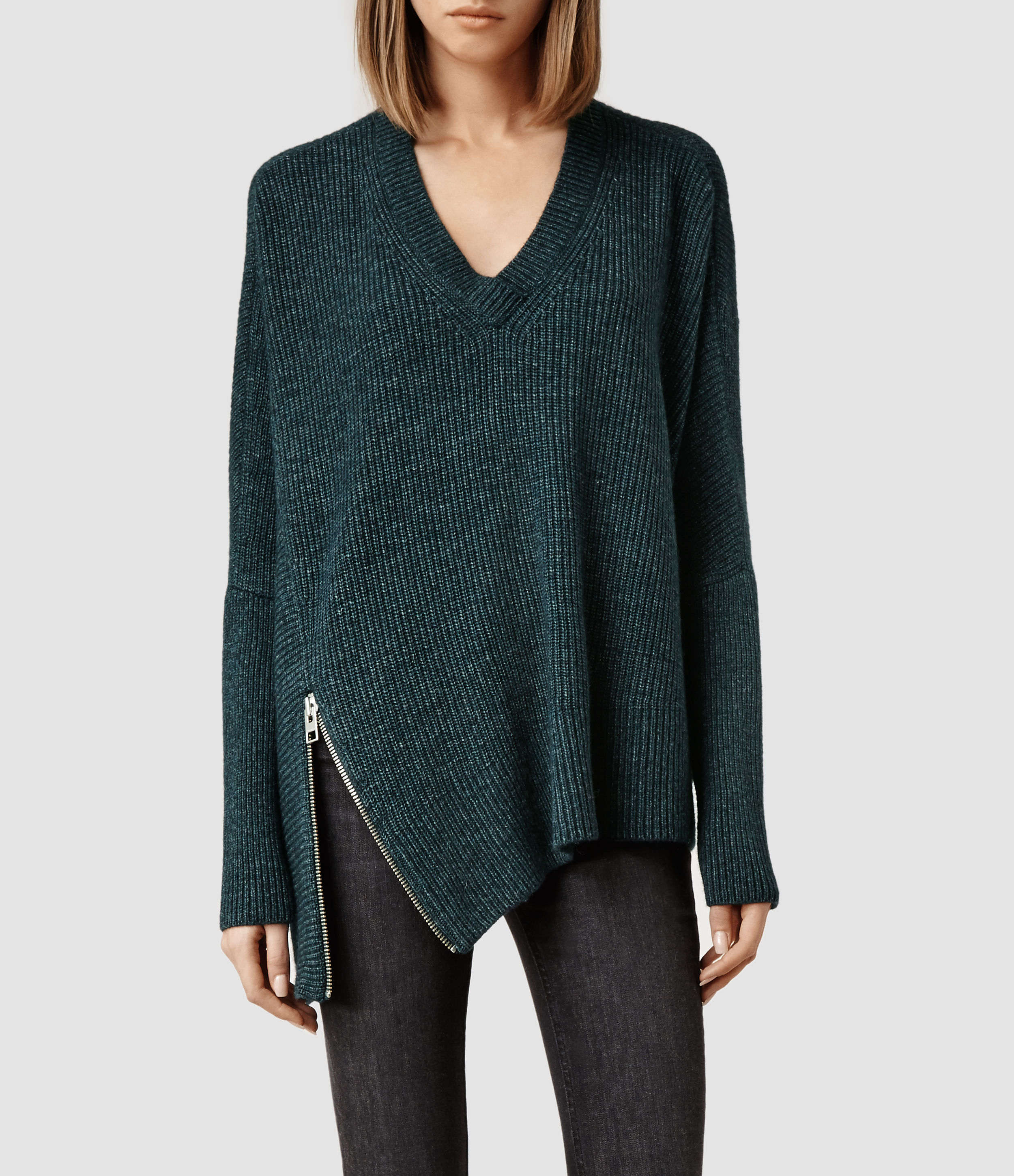 AllSaints Able Zip Sweater in Forest Marl (Green) - Lyst