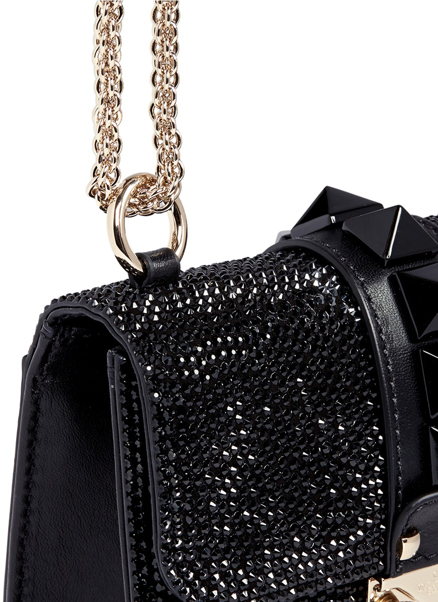Valentino &#39;rockstud Lock&#39; Crystal Pavé Leather Chain Bag in Black - Lyst