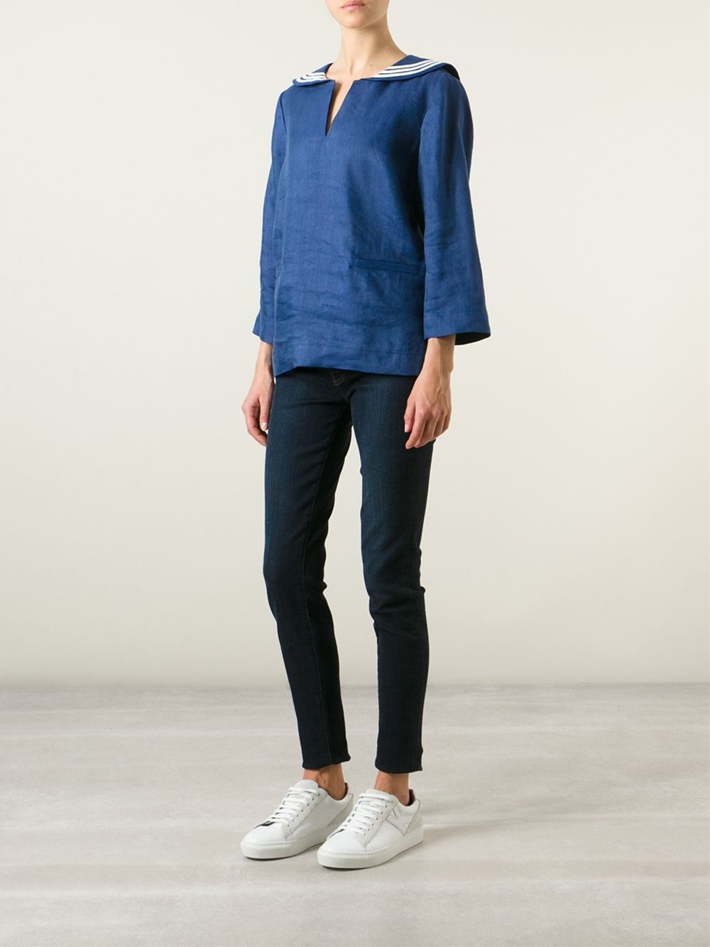 Ymc Sailor Collar Top in Blue Lyst