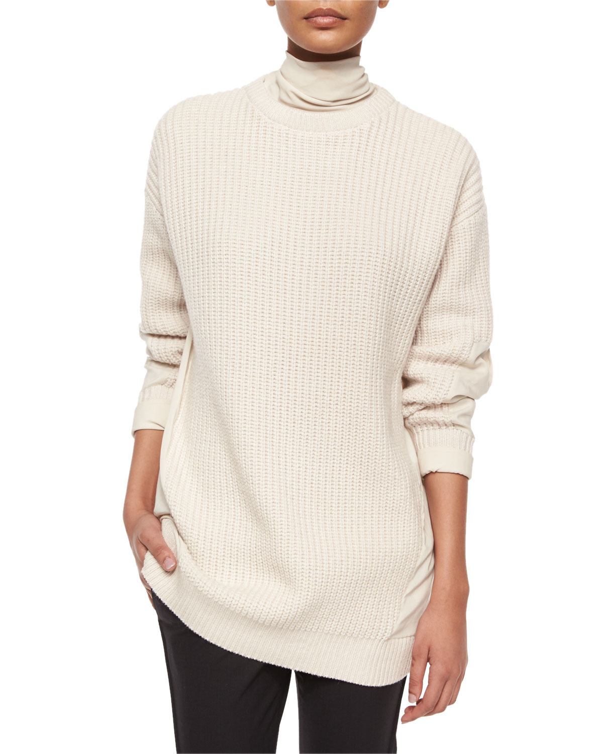 Lyst - Brunello cucinelli Silk-back Cashmere Combo Sweater in White