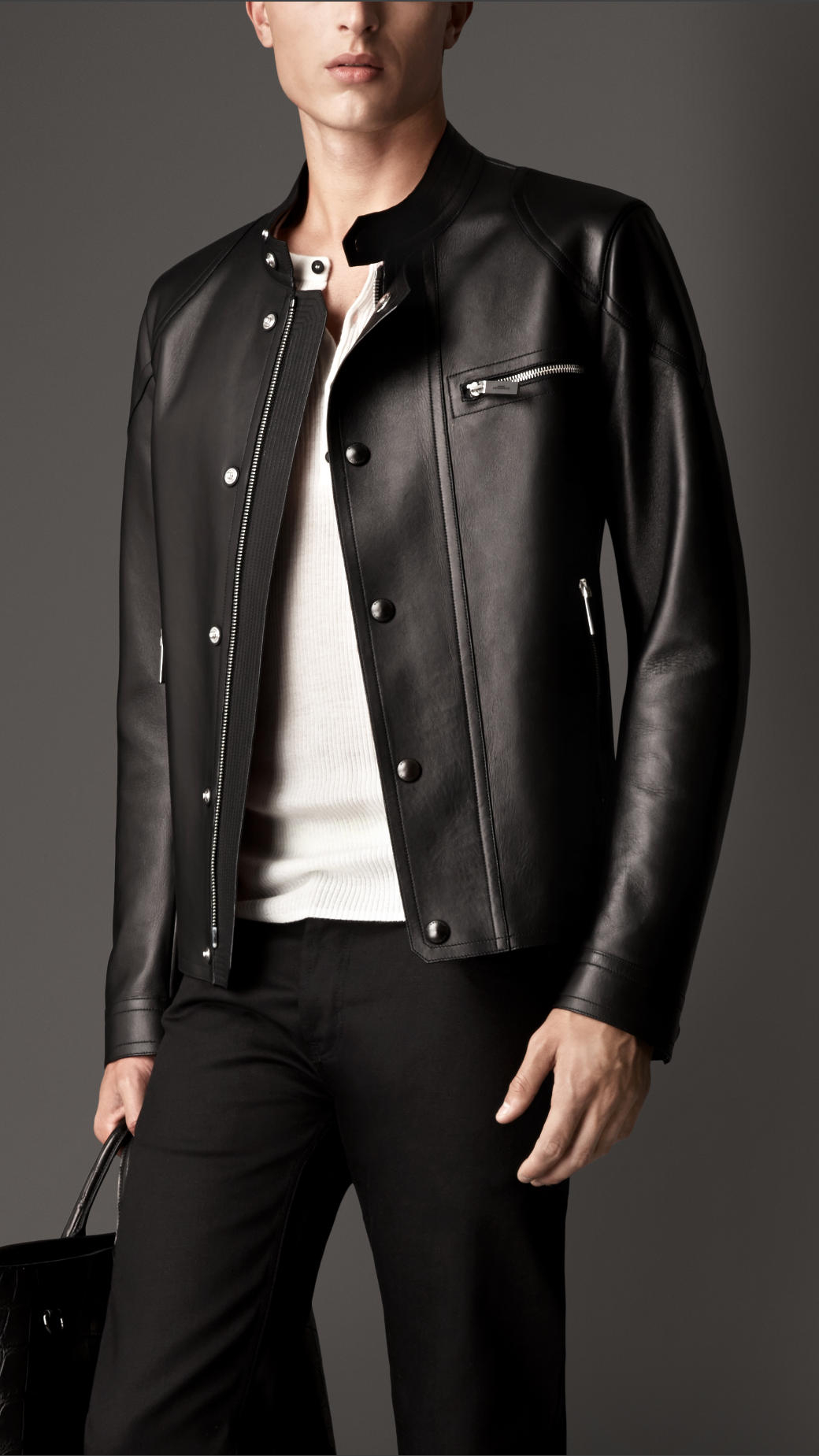 Burberry Bonded Nappa Leather Racer Jacket in Black for 