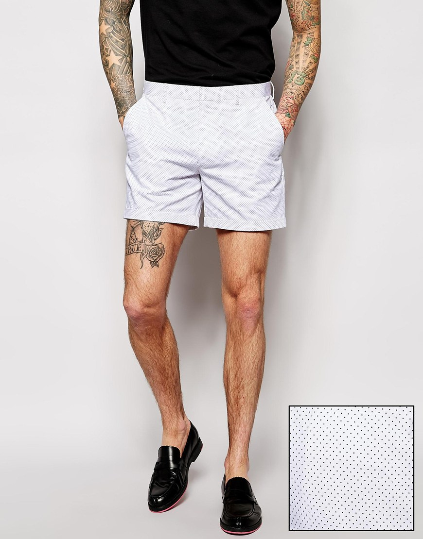 Lyst Asos Slim Fit Shorts In Polka Dot in White for Men