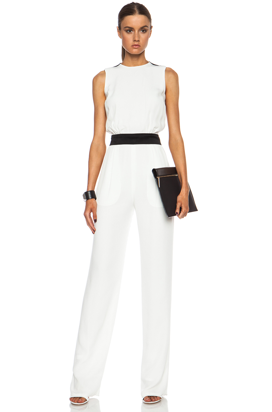 white sleeveless pantsuit