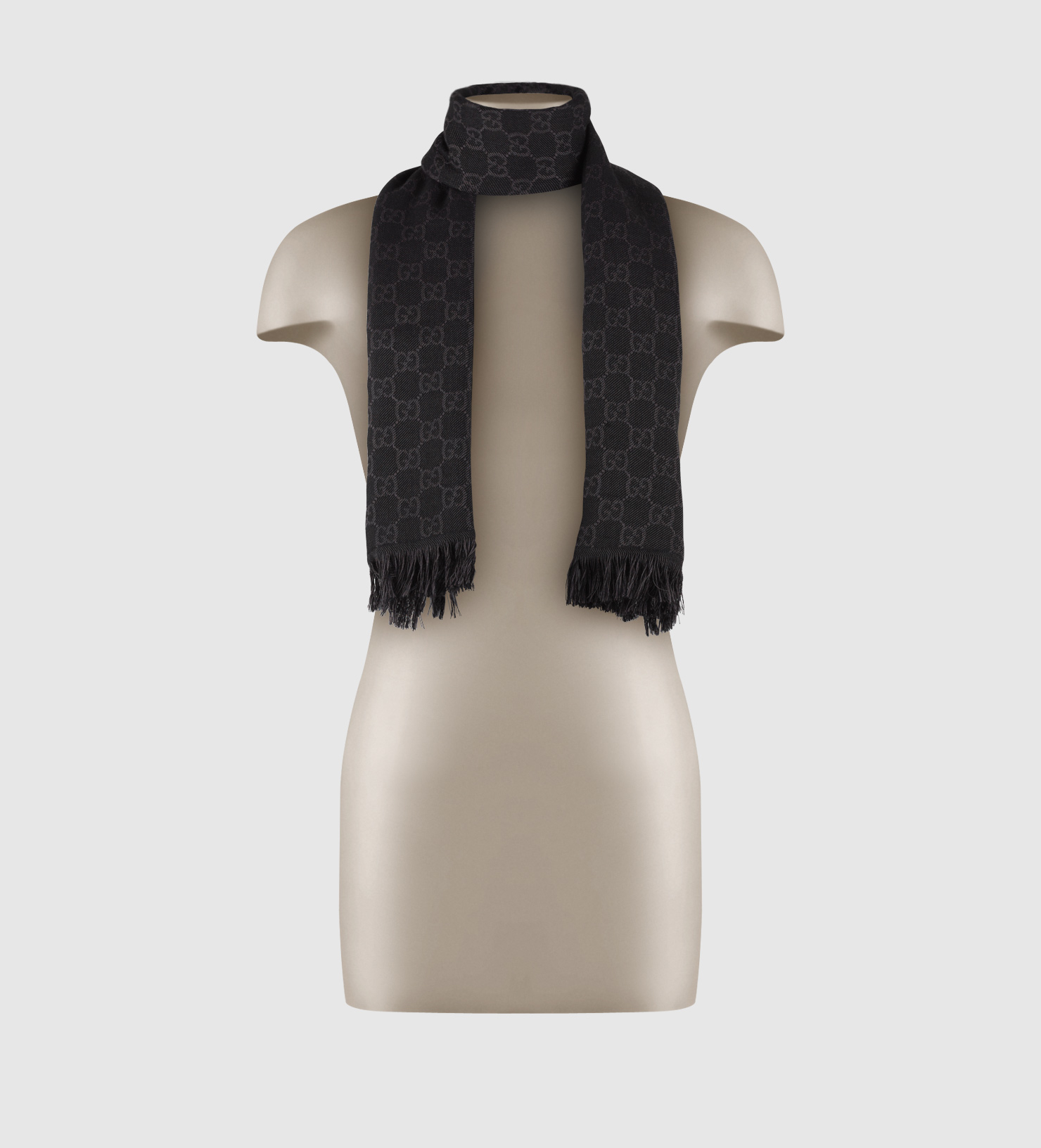 Gg Jacquard Pattern Knit Scarf With Fringe Gg Jacquard Pattern Knit Scarf With Fringe