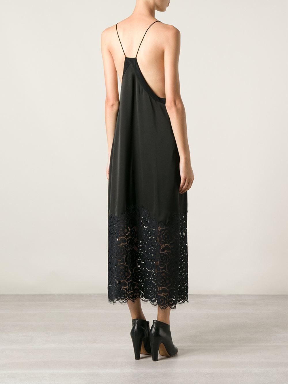DKNY Lace Insert Long Slip Dress in Black - Lyst