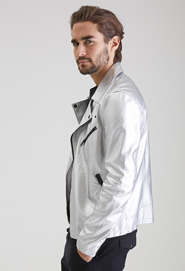 silver biker jacket mens
