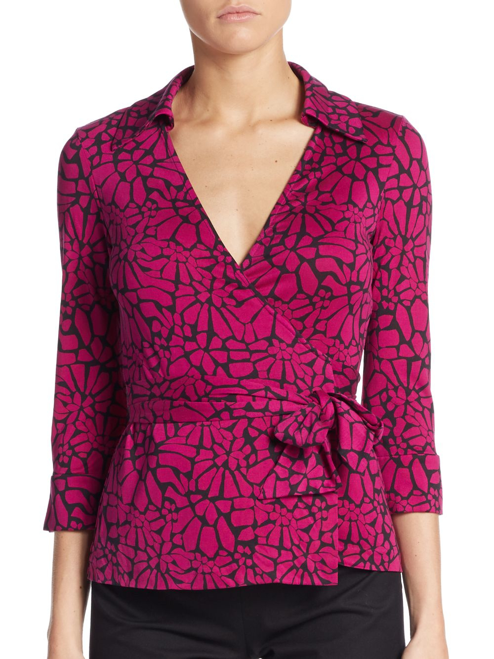 Diane von Furstenberg Jill Printed Silk-jersey Wrap Top in Pink | Lyst