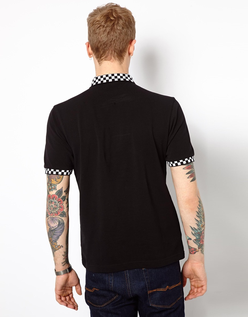 Fred Perry Polo With Checkerboard Collar in Black for Men - Lyst