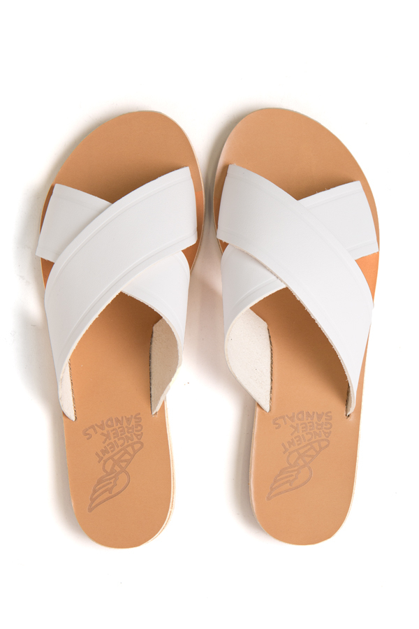 white cross strap sandals