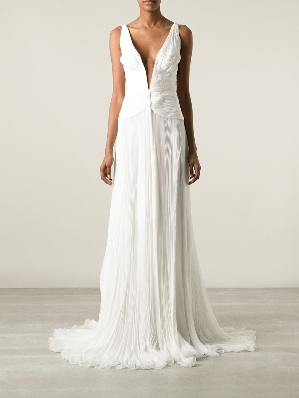 Roberto Cavalli Plunge Neck Evening Dress in White - Lyst