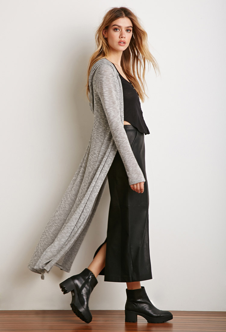 Forever 21 Hooded Maxi Cardigan in Grey ...