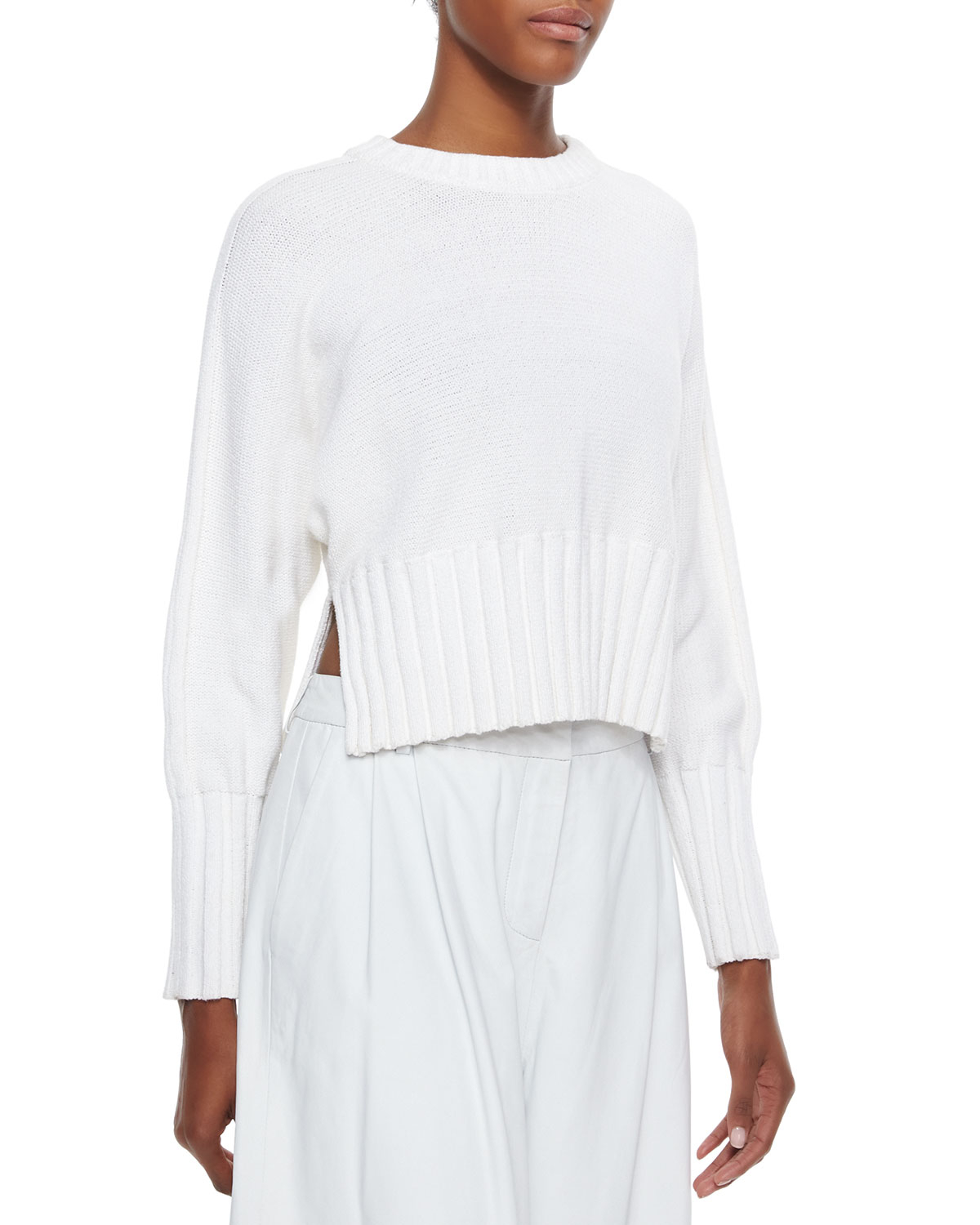 T by alexander wang Chunky Knit Cropped Pullover Sweater in White ...