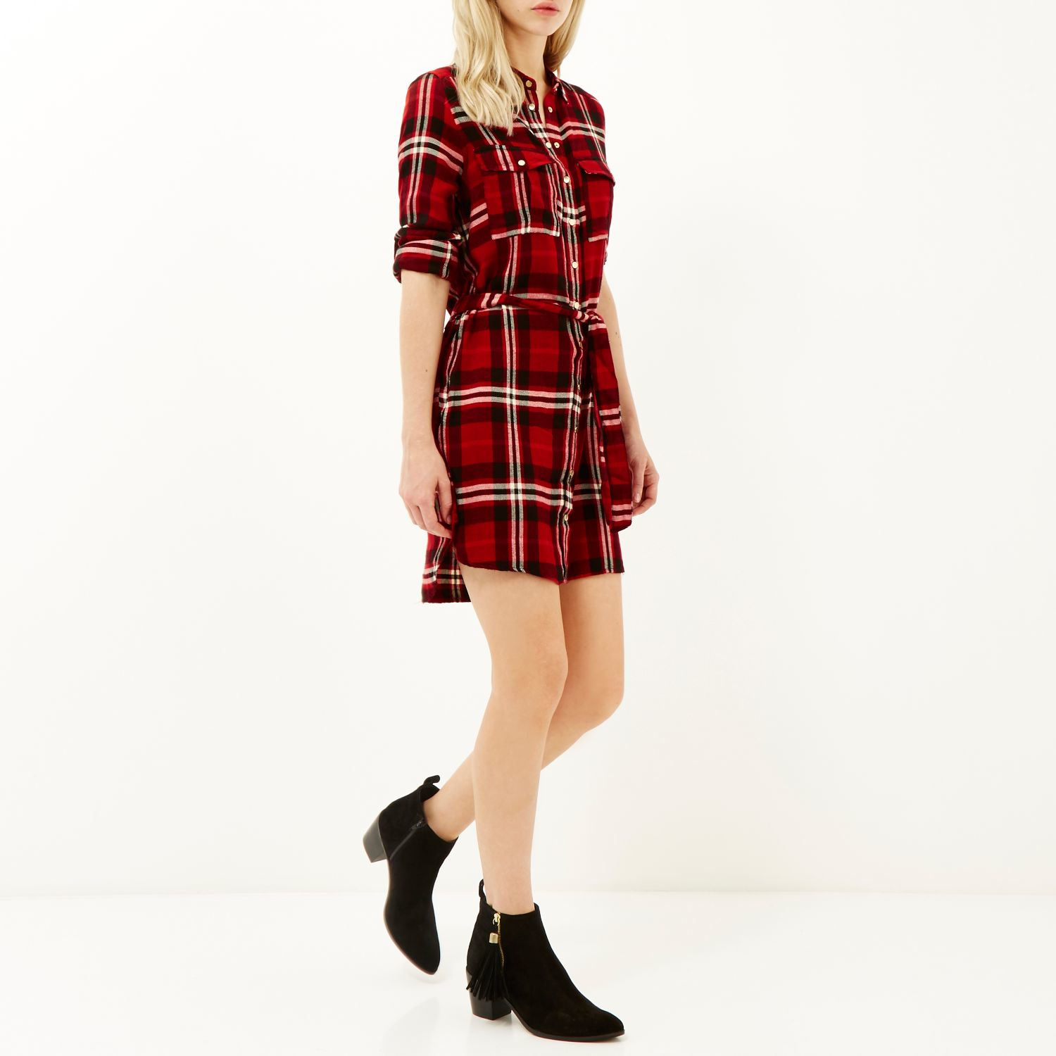 red check shirt dress
