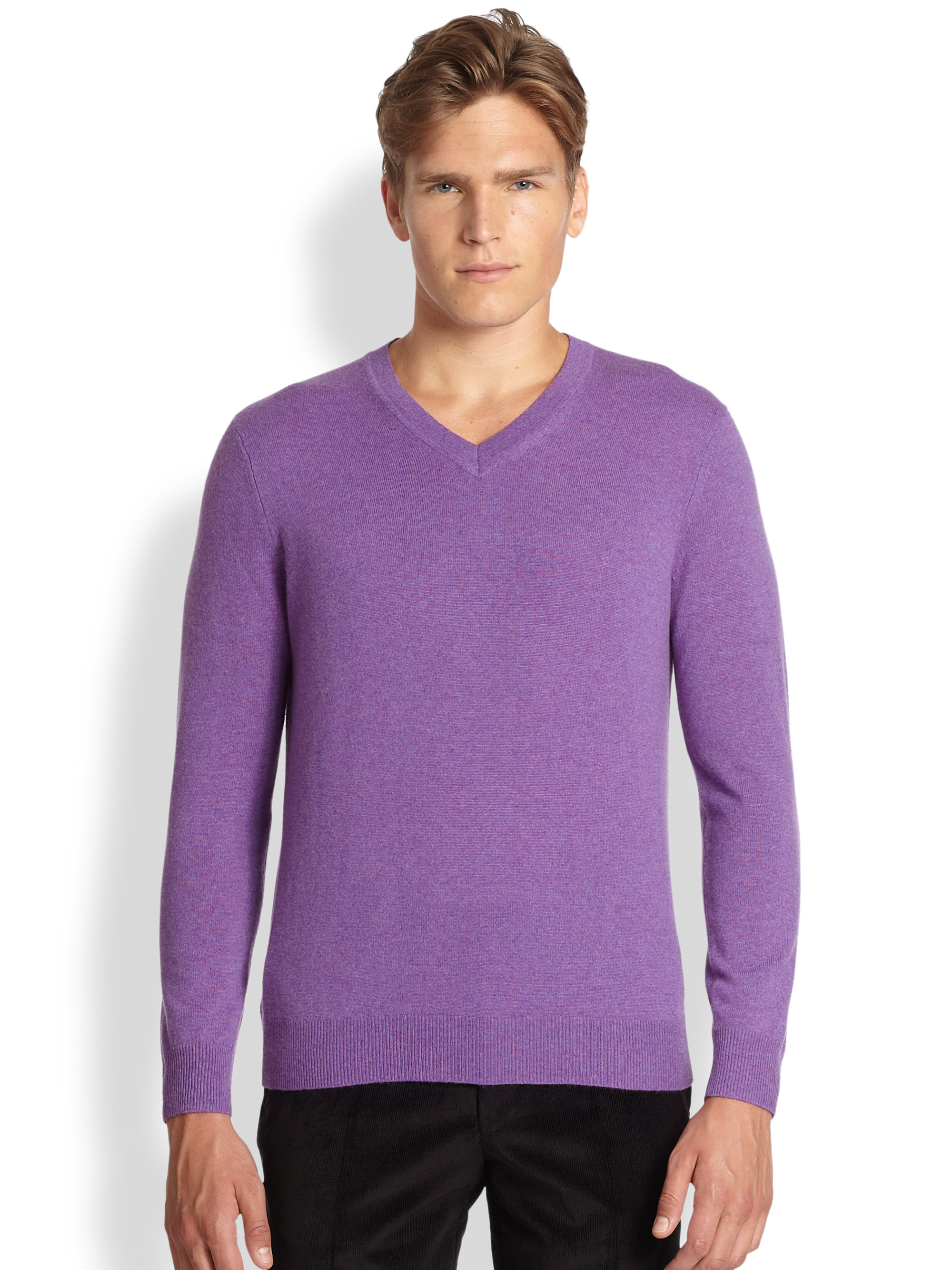 Saks fifth avenue Cashmere V-neck Sweater in Purple for Men | Lyst