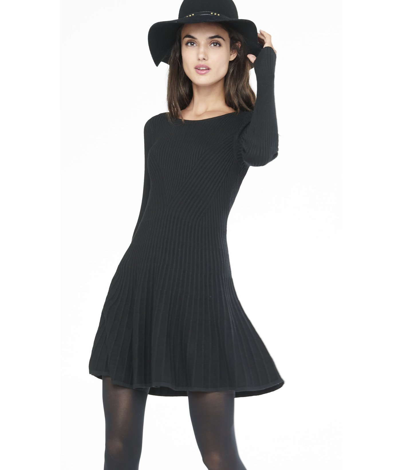 Lyst Express Black Ribbed Fit And Flare Sweater Dress in Black