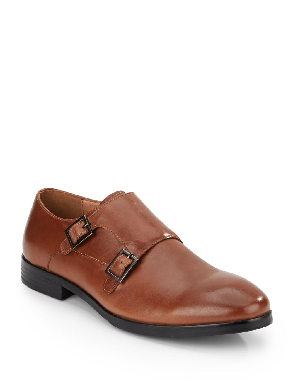 French Connection  Floyd Leather Monk strap Shoes  in Cognac 