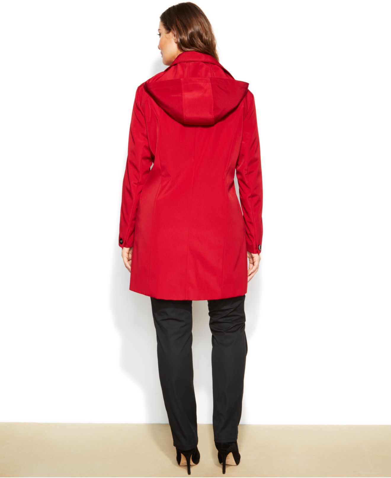 Calvin Klein Plus Size Hooded SingleBreasted Raincoat in Red Lyst
