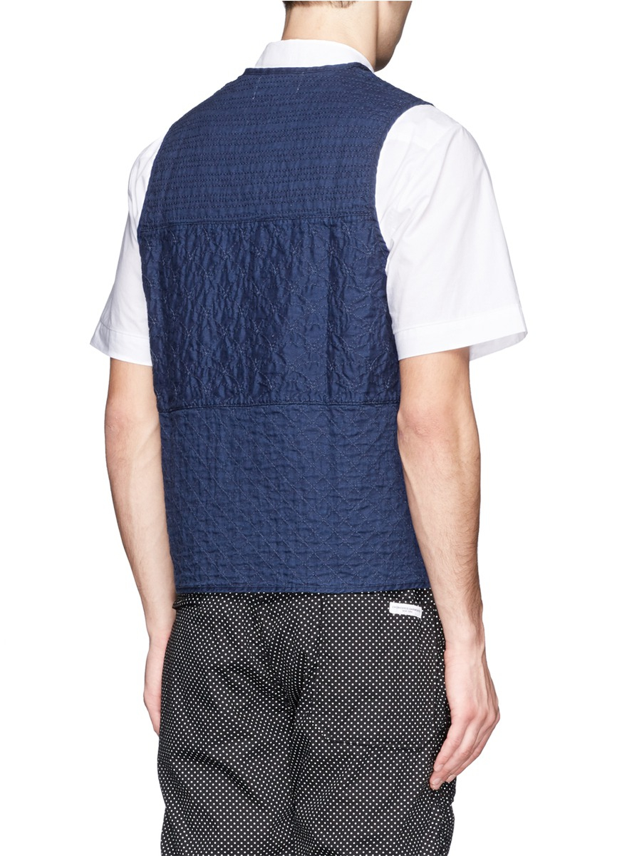 YMC Sashiko Stitch Pattern Linen Waistcoat in Blue for Men