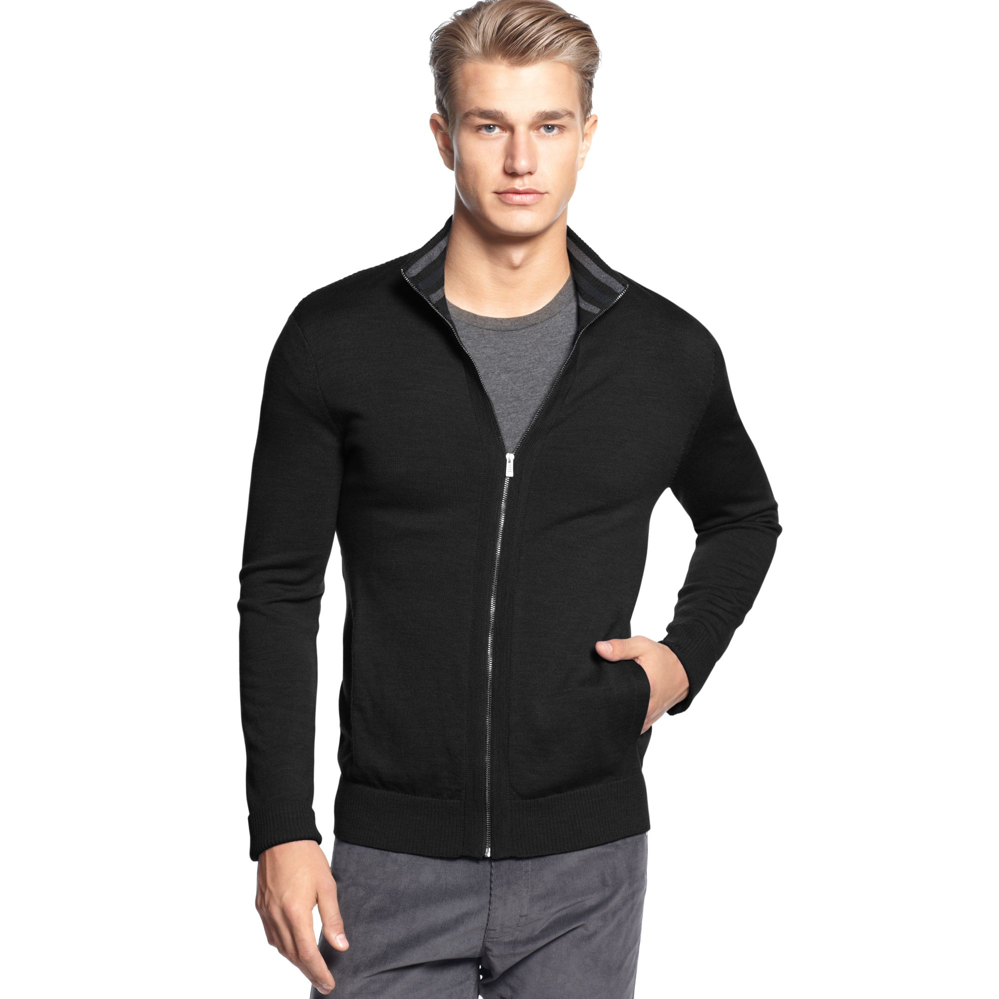 Calvin Klein Short-zip Wool Jumper in Black for Men Mens Clothing Sweaters and knitwear Zipped sweaters 