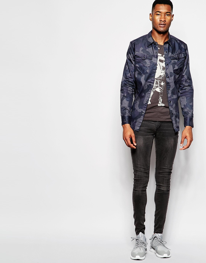 G-Star RAW Cotton Camo Shirt in Navy (Blue) for Men - Lyst