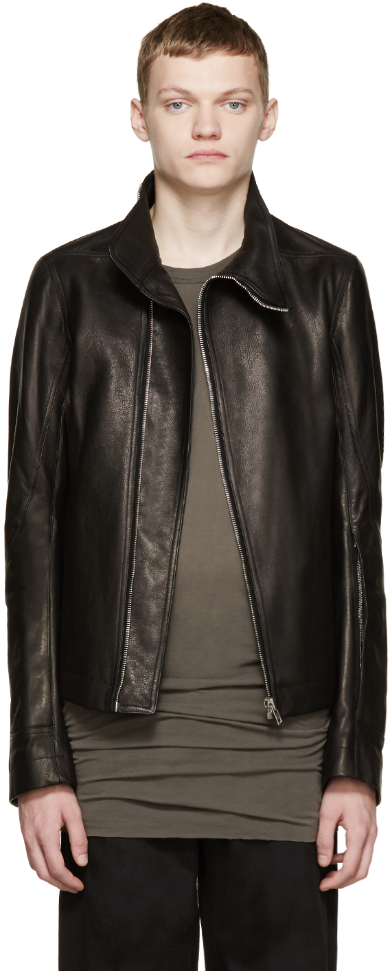 Rick Owens Black Leather Mollino Jacket for Men | Lyst