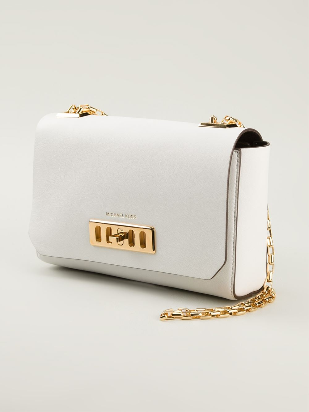 white michael kors purse with gold chain