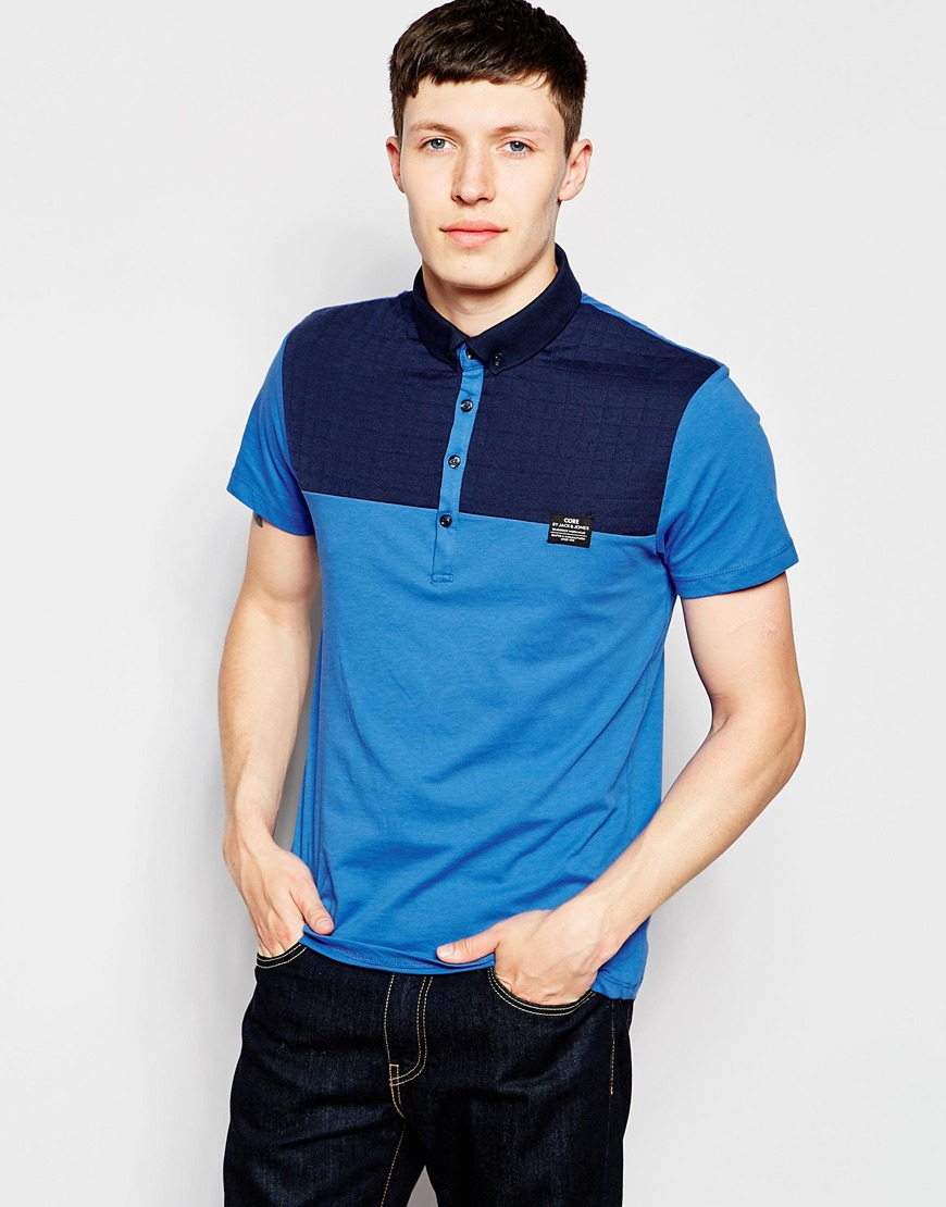 Lyst - Jack & Jones Polo Shirt With Quilted Contrast Yoke in Blue for Men