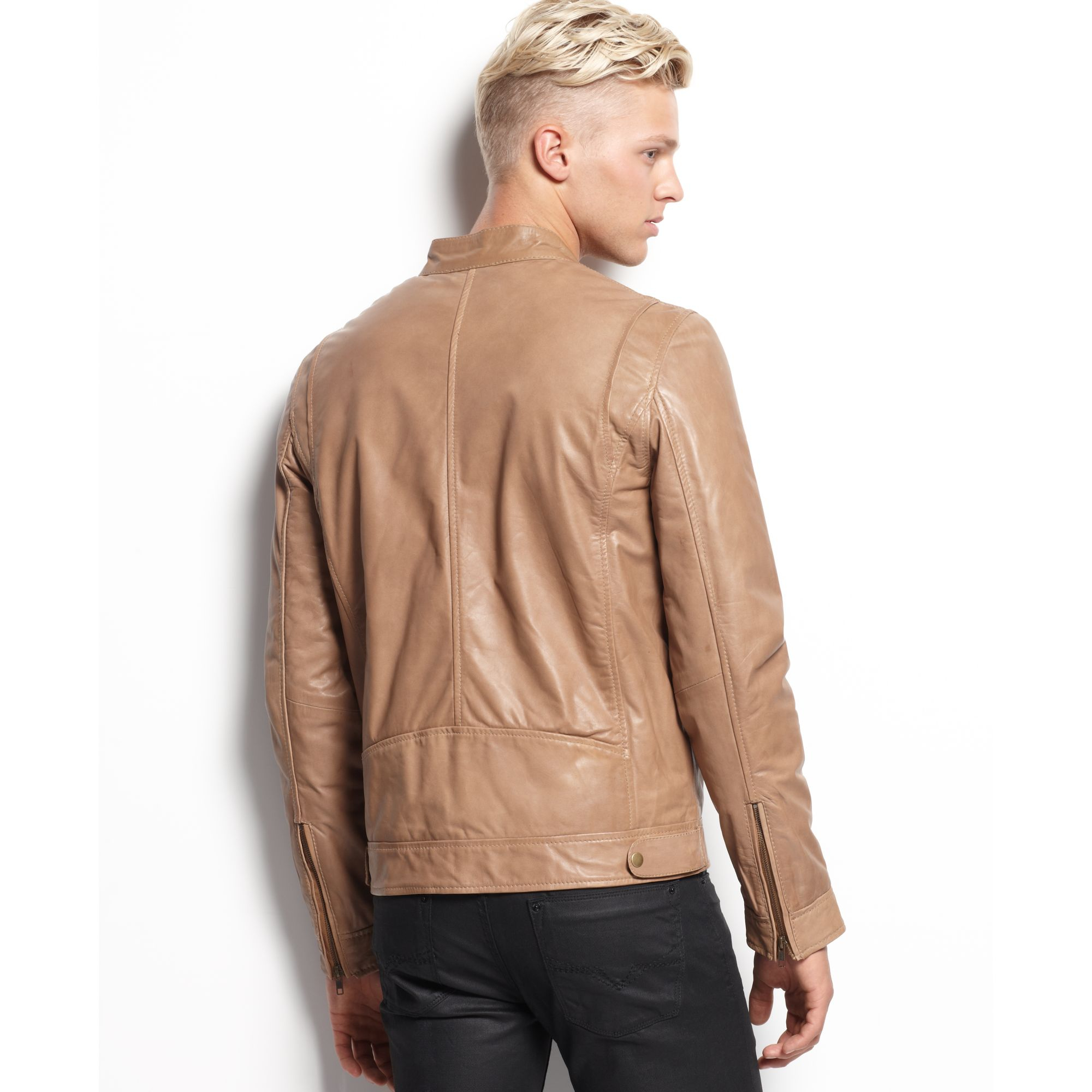 Guess Jacket Leather Moto Jacket in Brown for Men | Lyst