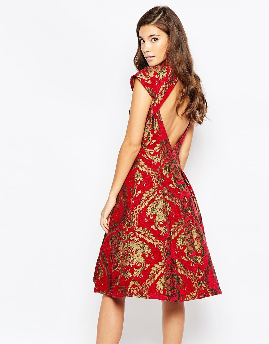 Chi Chi London High Neck Baroque Print Structured Skater Dress | Lyst