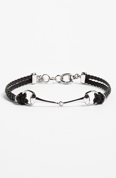 Gucci 'Horsebit' Leather Bracelet in Black for Men | Lyst
