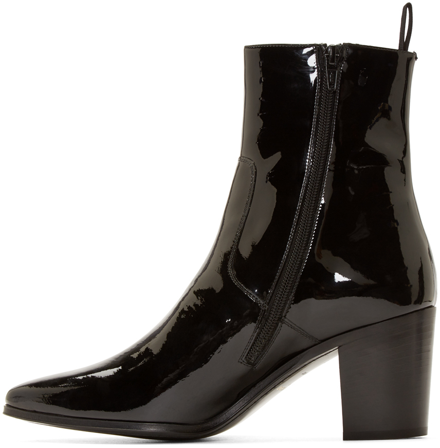 Saint Laurent Black Patent Leather French Boots for Men | Lyst